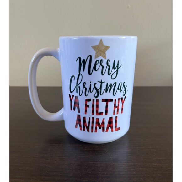 Merry Christmas Ya Filthy Animal Home Alone White Ceramic Mug Cup Handle - Picture 1 of 6